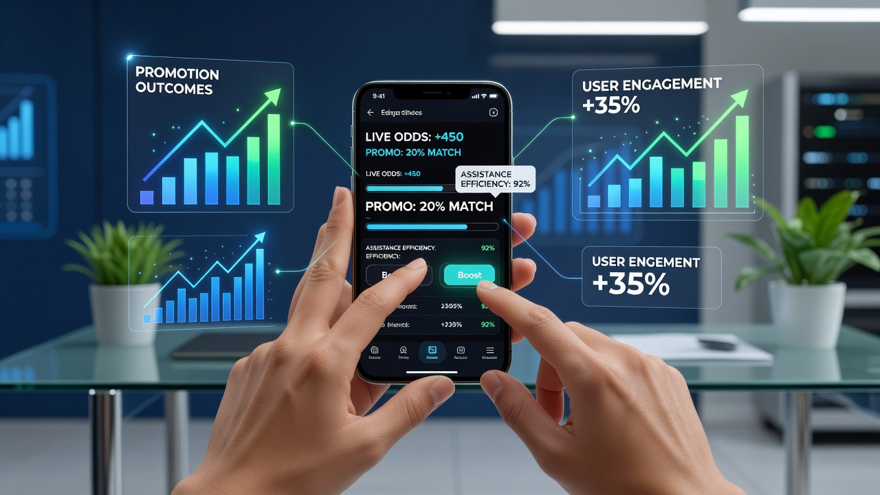 Support agent assisting a player with a mobile betting promotion via live chat on a tablet device