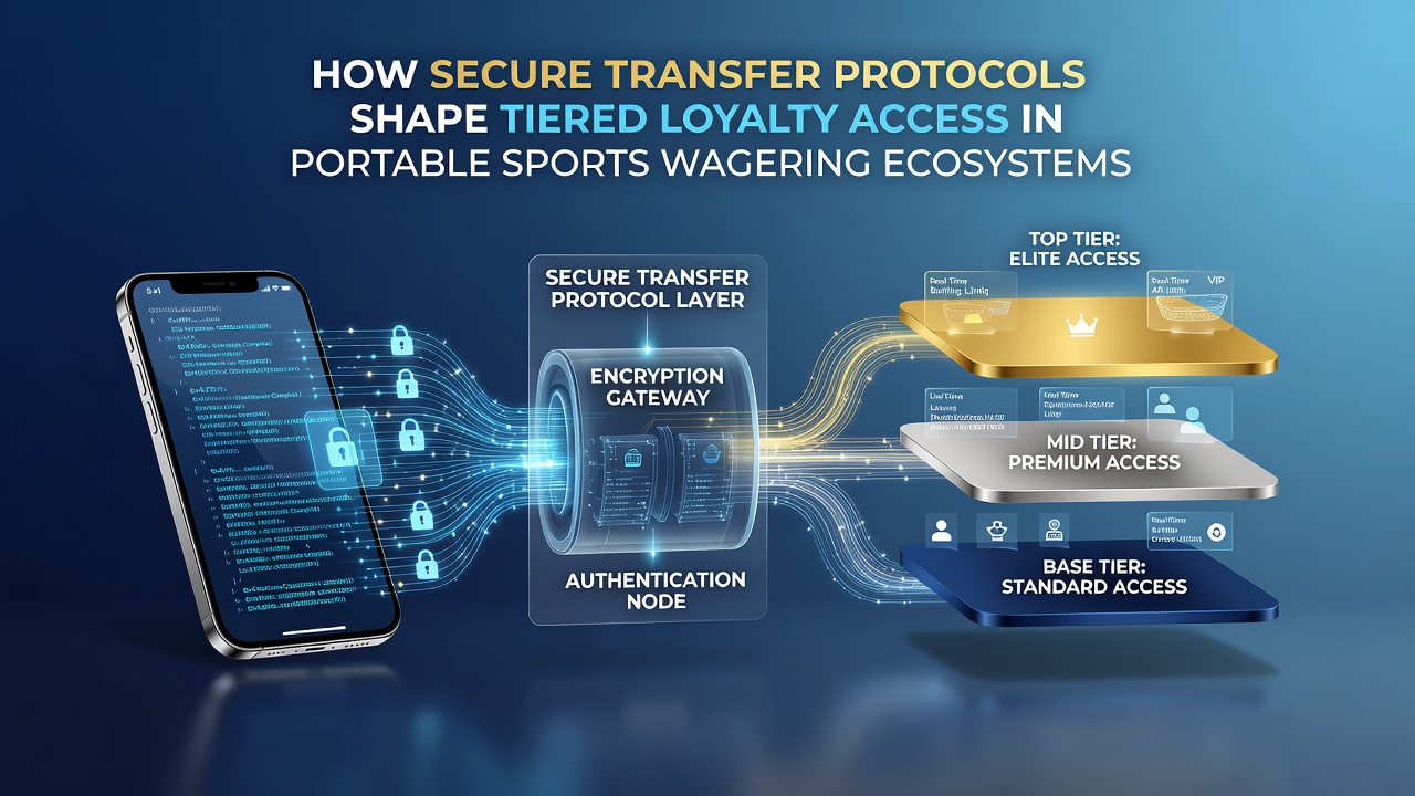 Diagram showing layered security protocols linking mobile sports bets to progressive loyalty rewards and access levels