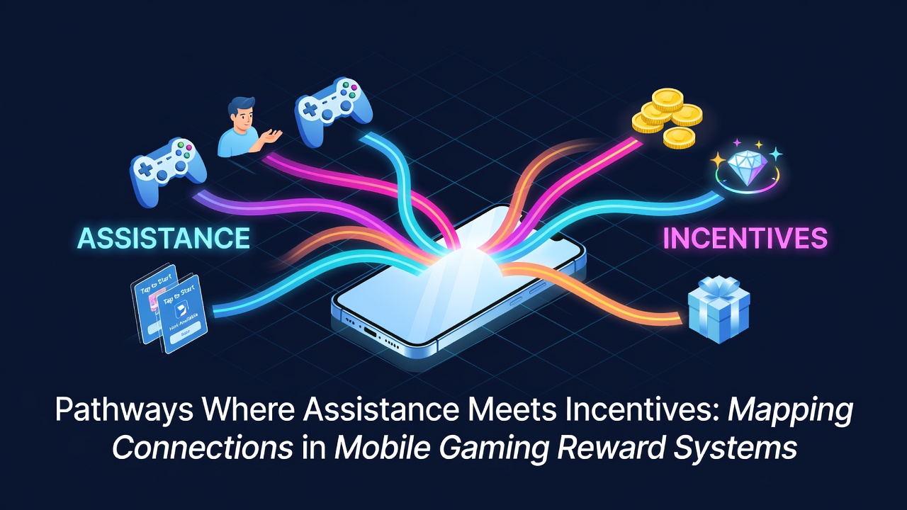 Diagram illustrating connections between user assistance tools and incentive structures in mobile gaming applications