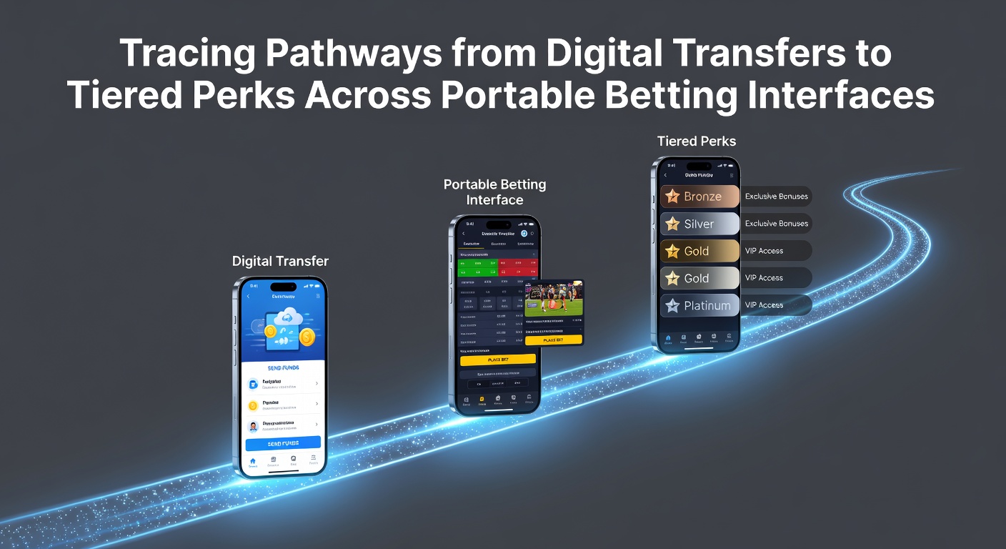 Mobile betting interface showing digital transfer options leading into loyalty tier progression screens